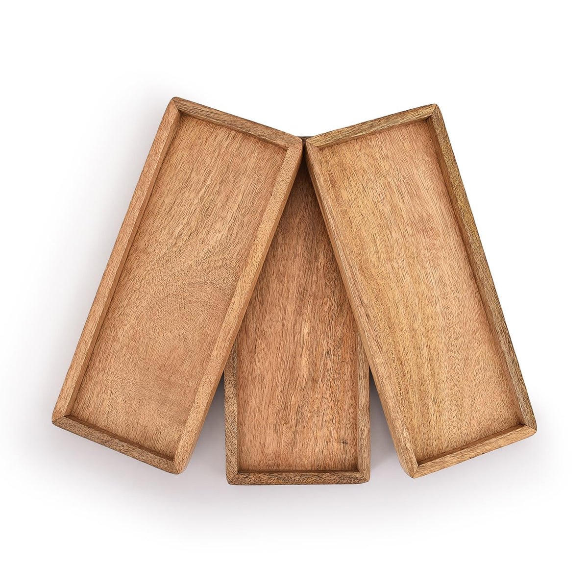 Samhita mango wood serving platter raised edge keeps foods neatly in place.