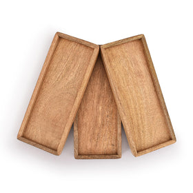 Samhita mango wood serving platter raised edge keeps foods neatly in place.
