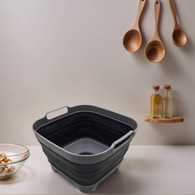 SAMMART 10L collapsible dishpan expanded to full capacity in grey/black