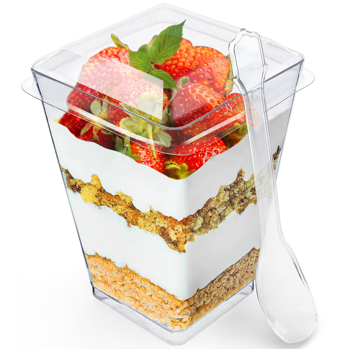 Sammray 50-pack 5 oz dessert cups with lids and spoons for easy party servings