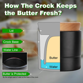 Samseel butter dish with wooden lid adds unique style.