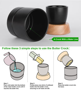 Samseel matte black butter keeper on kitchen counter.
