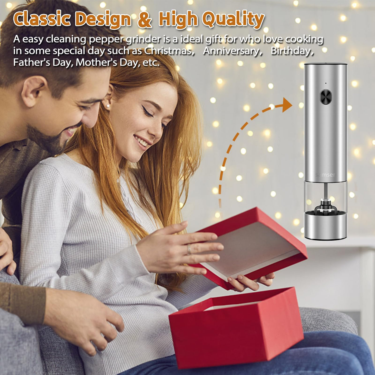 Samsen electric pepper grinder easy refill and cleaning keeps flavors clean.