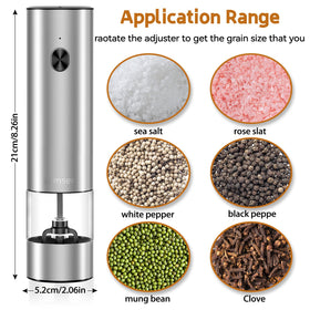 Samsen electric pepper grinder LED light illuminates grinding for accurate seasoning.