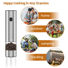 Samsen electric pepper grinder stainless steel body resists wear and corrosion.