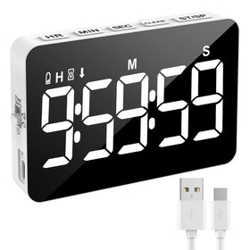 Samshow rechargeable kitchen timer with a bright 5-inch LED display for clear visibility.