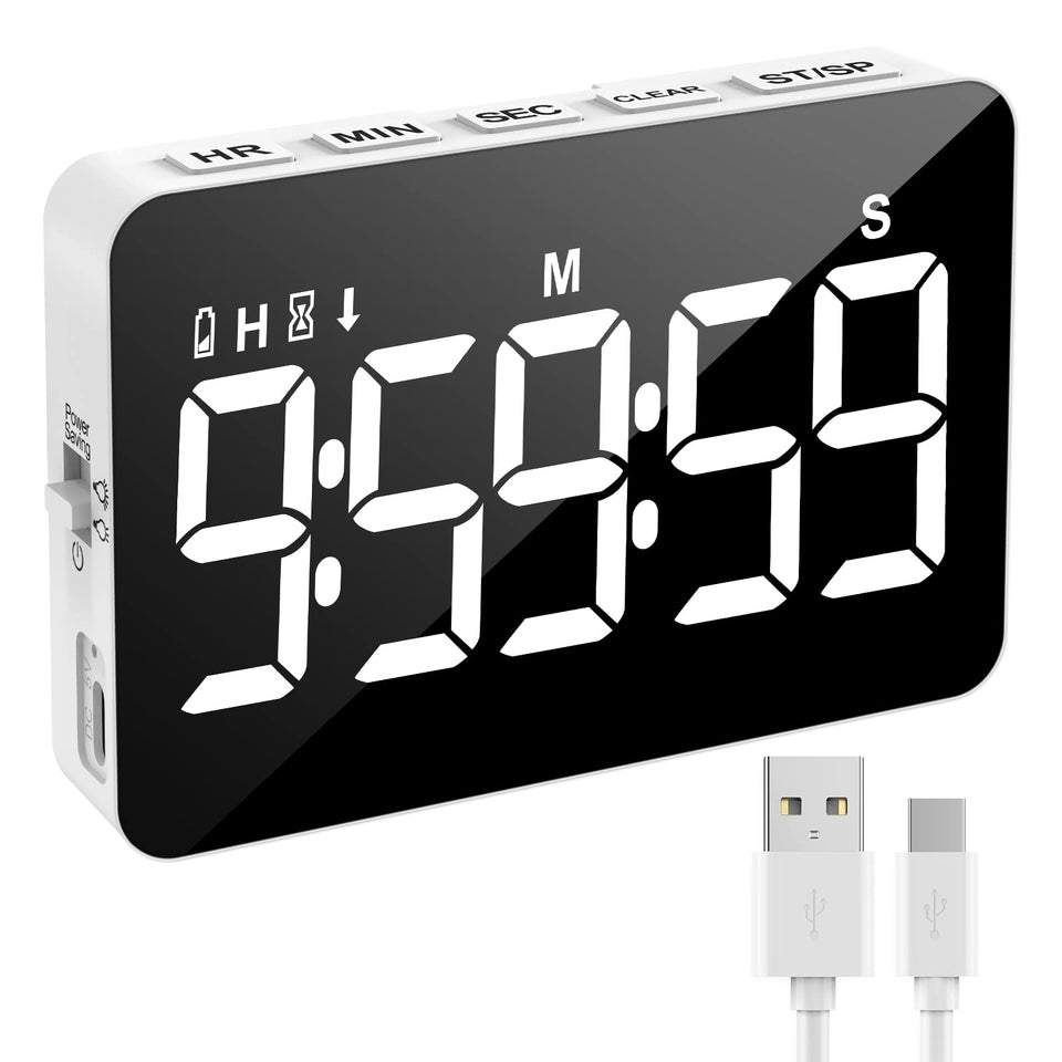 Samshow rechargeable kitchen timer with a bright 5-inch LED display for clear visibility.