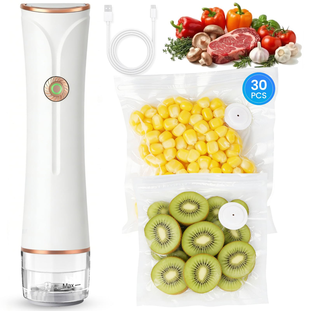 SAMSICHI compact vacuum sealer front view shows portable kitchen device for fresher meals.