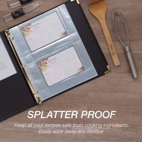 Samsill clear polypropylene sleeves provide durable, easy-to-read recipe details.