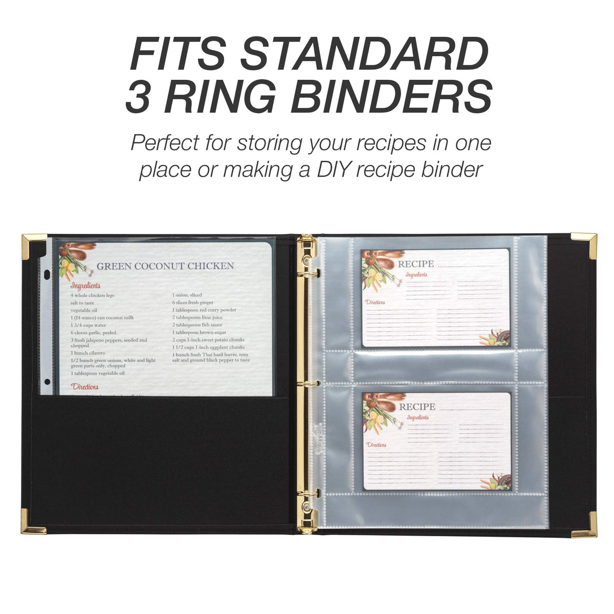 Samsill two-pocket per page design keeps two recipe cards secure and easy to view.