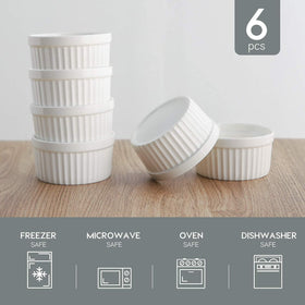 Samsle souffle dishes in pristine white glaze for even baking.