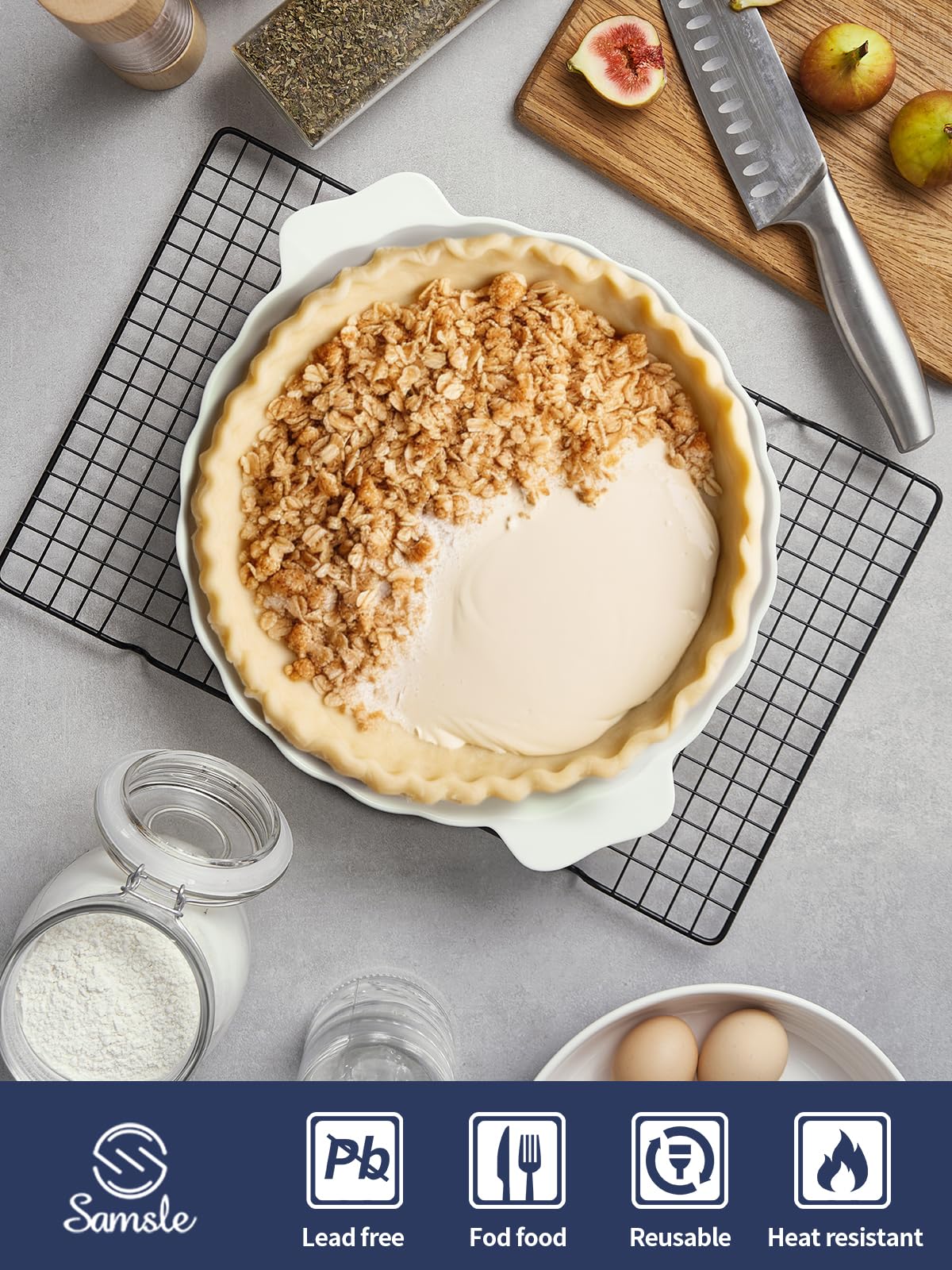 Samsle microwave-safe pie pan for quick reheats without crust sogginess.