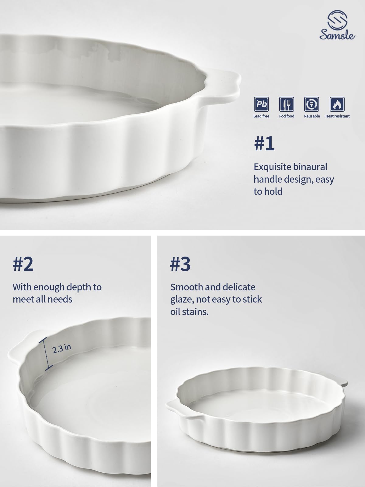Samsle oven-safe pan withstands high heat for versatile baking.
