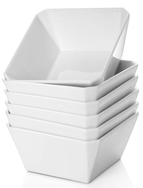 Samsle porcelain square bowls front view, 16 oz, ideal for everyday meals.