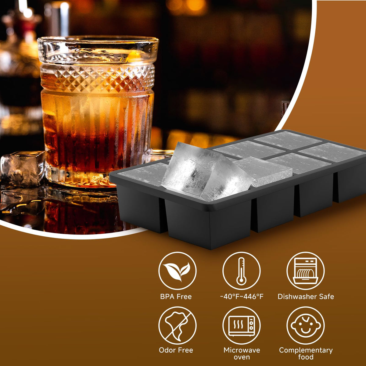 Samuelworld slow-melting ice slows dilution for longer-lasting flavor.