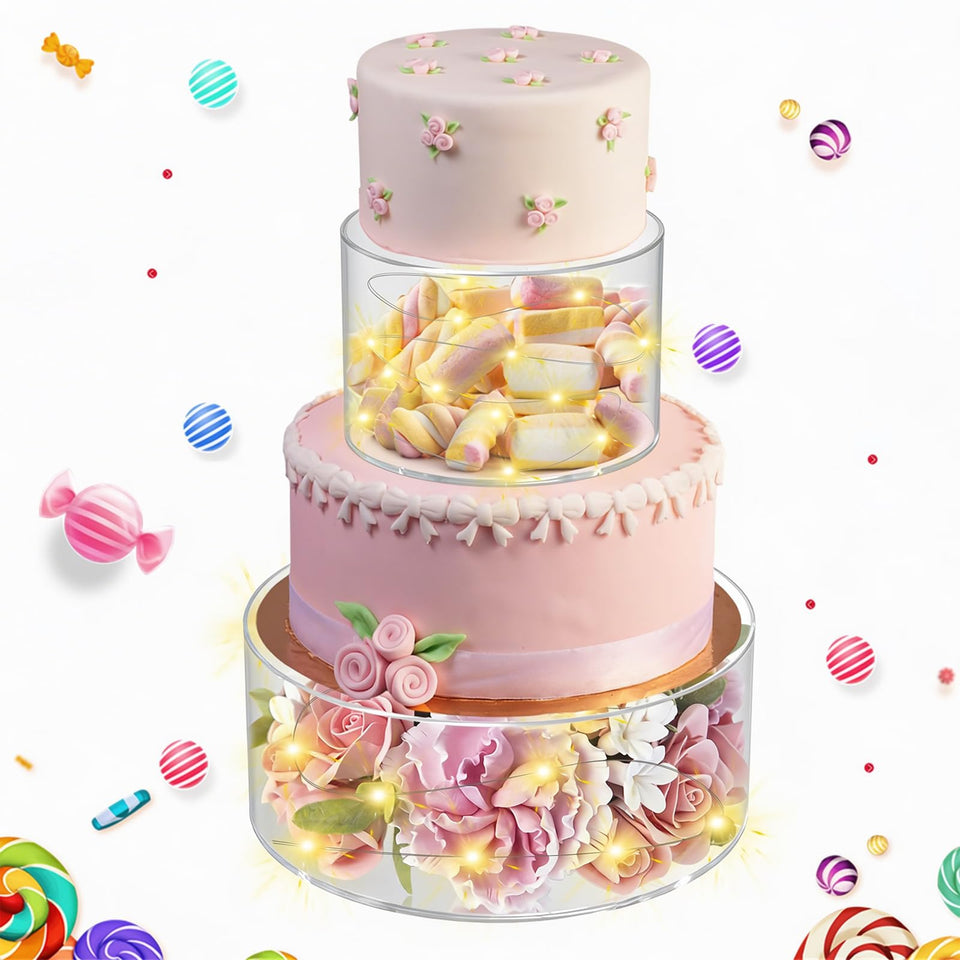 SAMYUCHO acrylic cake stand 10-inch with LED glow elevates party desserts.