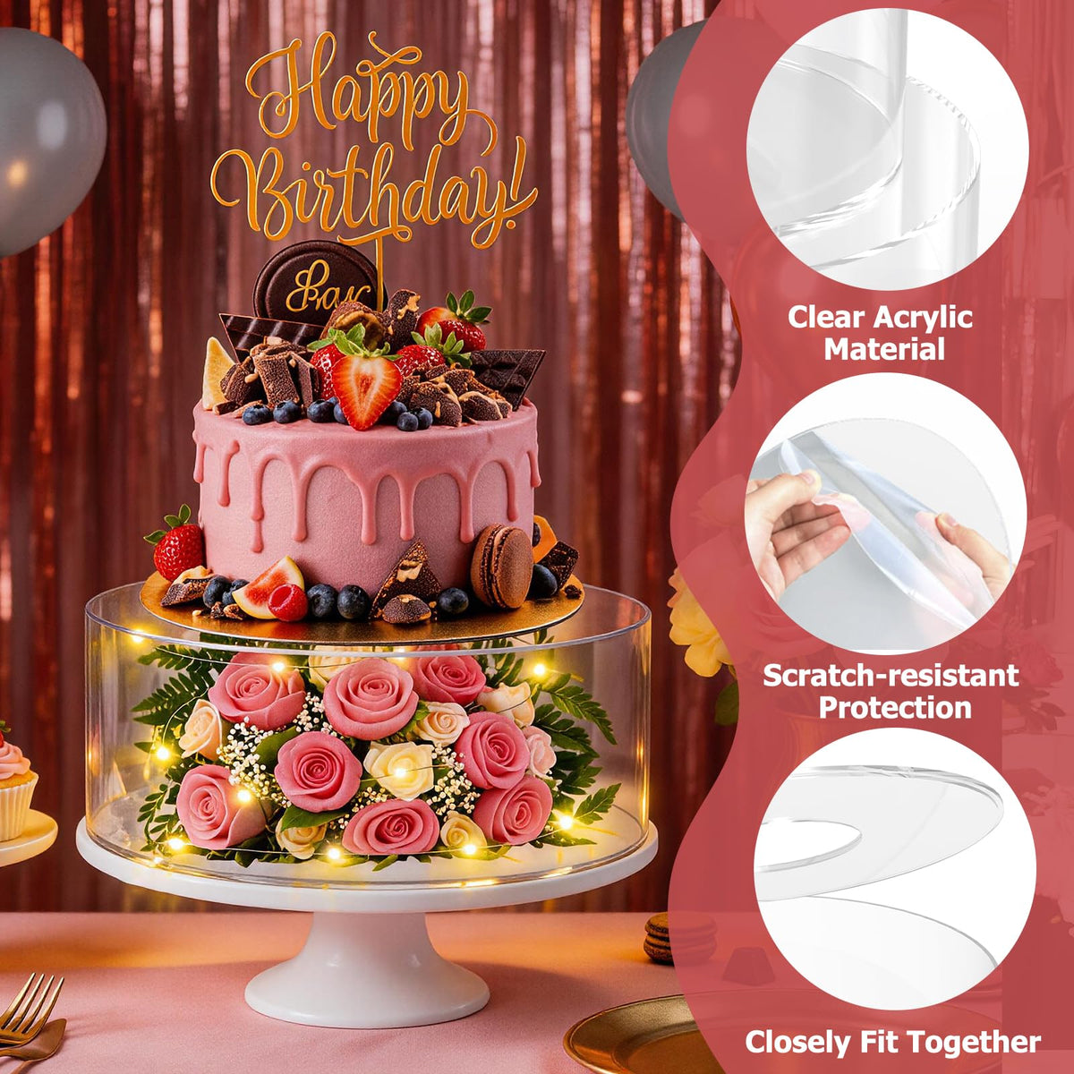 SAMYUCHO clear cupcake display stand highlights treats with a clean look.