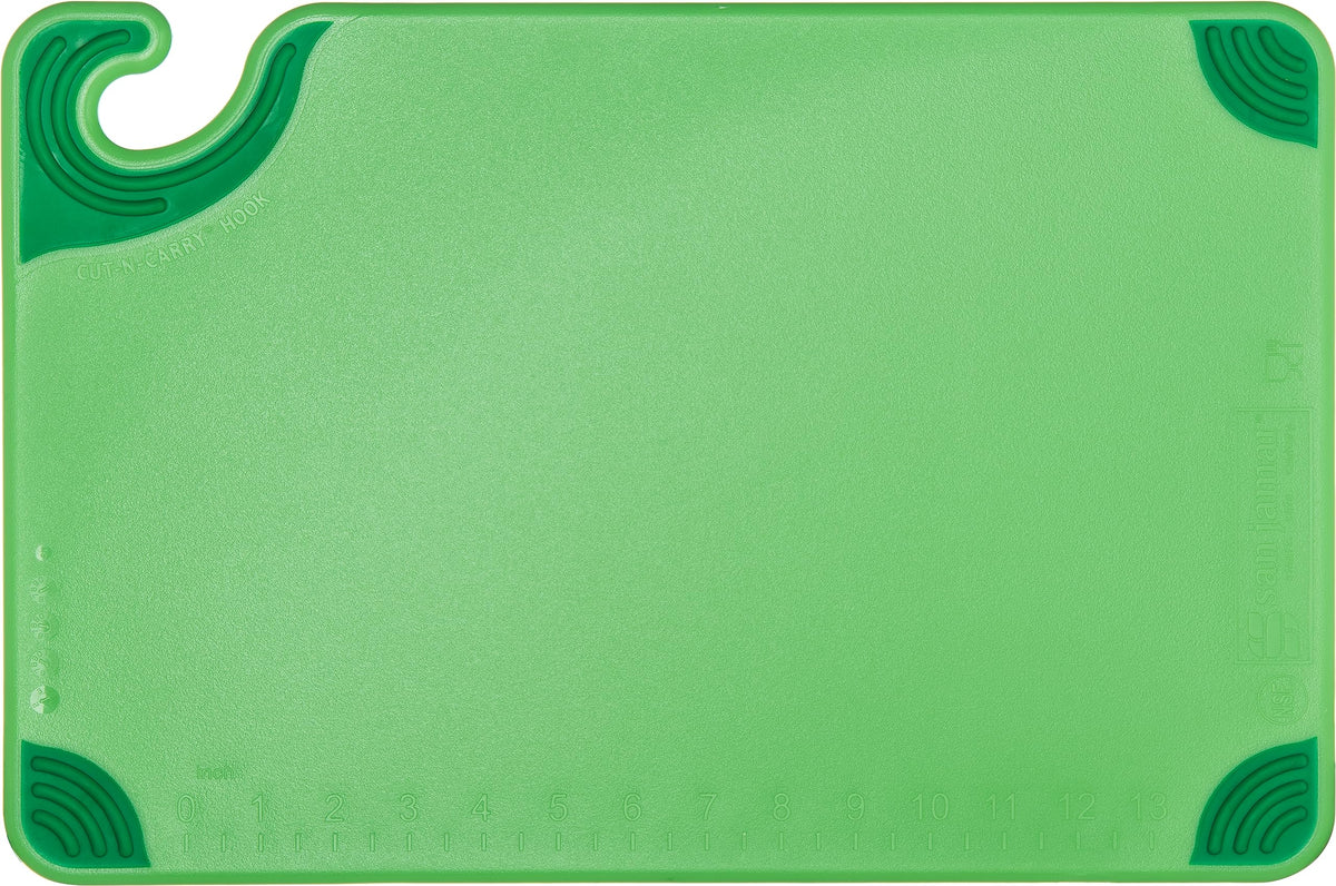 San Jamar Saf-T-Grip board shows a built-in safety hook for easy storage.