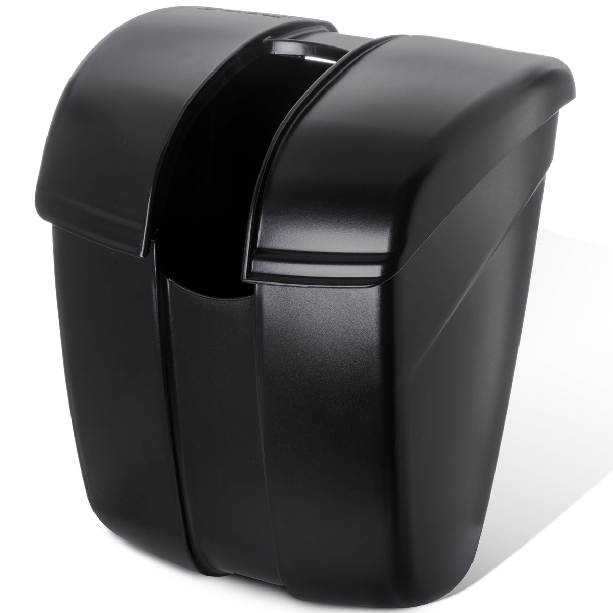 San Jamar Saf-T-Ice scoop caddy with open lid stores up to 86 oz scoops neatly.