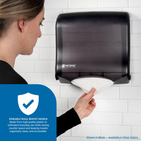 San Jamar Ultrafold Fusion capacity insight highlights up to 400 towels.