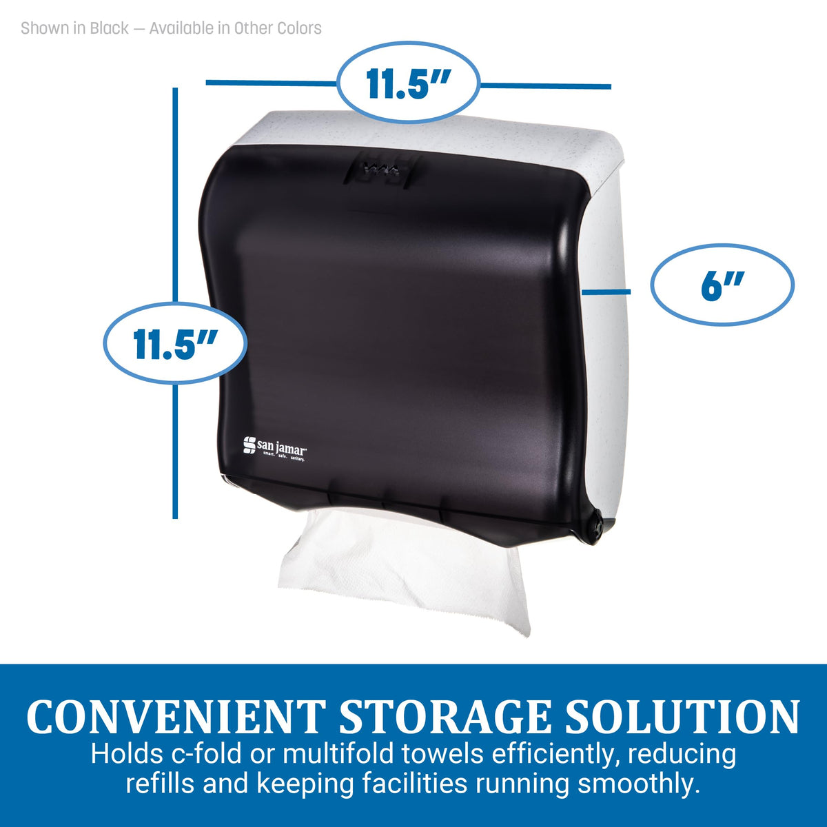 San Jamar Ultrafold Fusion mounted setup showing easy wall installation.