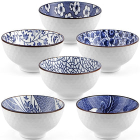 Sanbege bowls feature a blue-white interior pattern for elevated presentation.