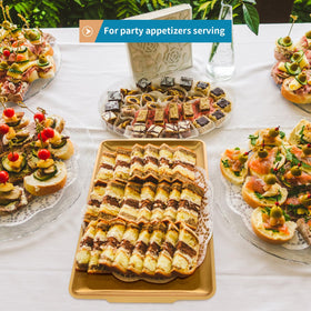 Sanbege buffet-platter with polished edges keeps foods neatly displayed and easy to pass.