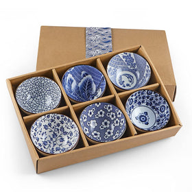 Sanbege ceramic rice bowls 10oz with blue-white hexagon texture for everyday meals.