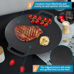Sanbege grill pan ridged surface creates appealing grill marks and faster cooking.