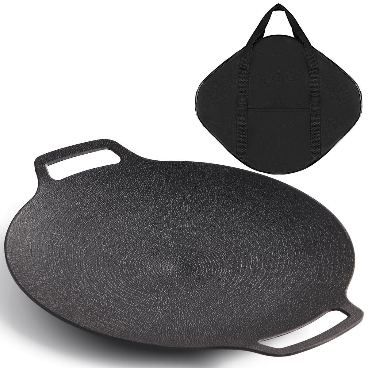 Sanbege 13-inch Korean grill pan showing even heat for consistent searing.