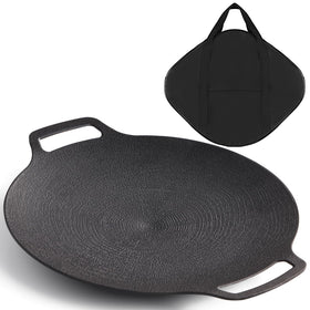 Sanbege 13-inch Korean grill pan showing even heat for consistent searing.