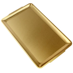 Sanbege large brushed gold stainless serving platter with 15.7-inch rectangle for elegant dining displays.