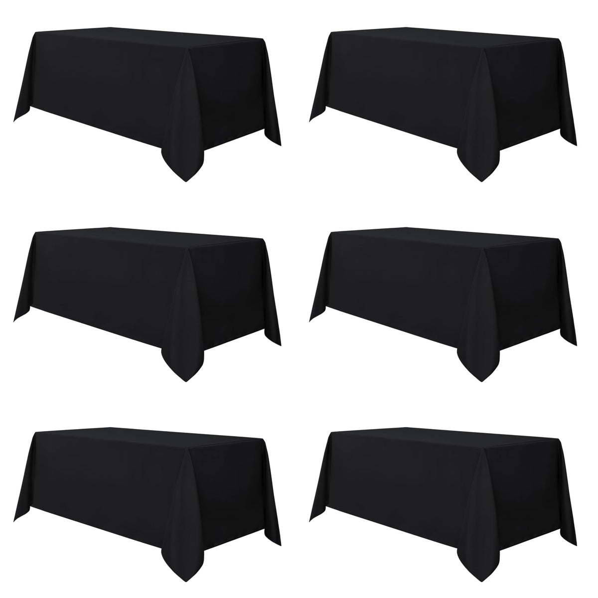 Sancua 6-pack black tablecloth flat lay shows 30-inch drop for six-foot tables.