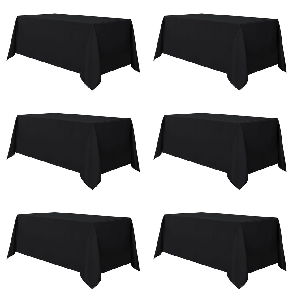 Sancua 6-pack black tablecloth flat lay shows 30-inch drop for six-foot tables.