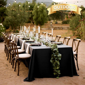 Sancua black tablecloth on a 6 ft table for elegant dining setup.