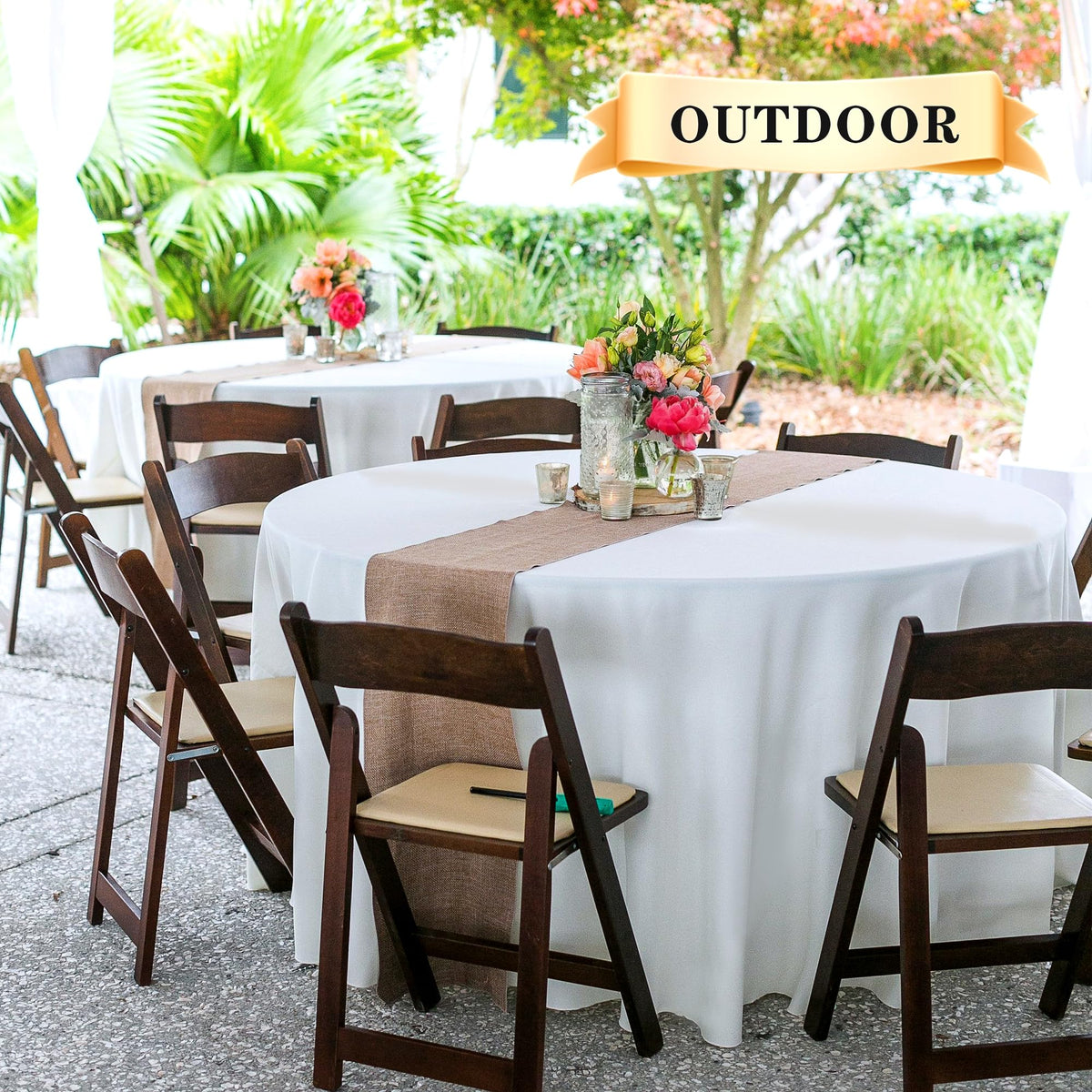 Sancua tablecloth fabric close-up highlights durable polyester texture.