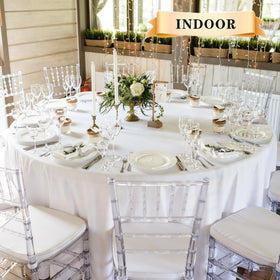 Sancua 90-inch white round tablecloth laid flat to show fabric and size.