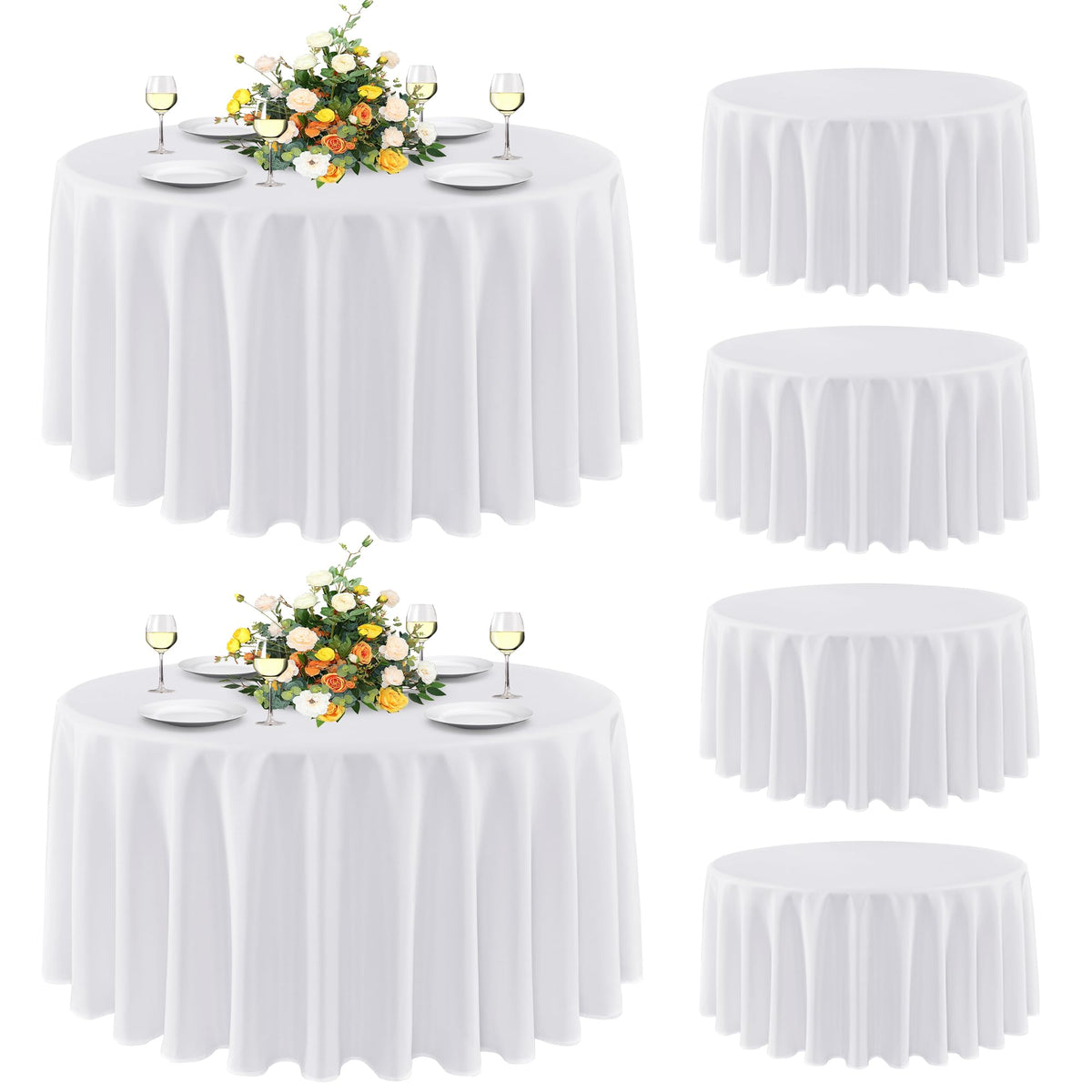 Sancua 6-pack round tablecloth on a white table for a stylish dinner setting.
