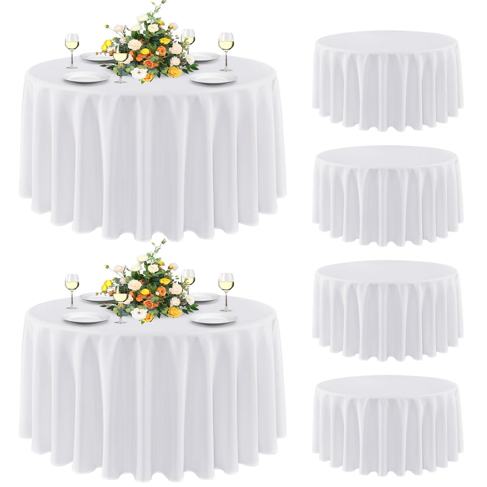 Sancua 6-pack round tablecloth on a white table for a stylish dinner setting.