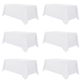 Sancua 6-pack white tablecloth on an 8ft table for elegant dining and easy cleanup.