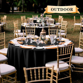 Sancua 6-pack round tablecloth on a table demonstrates 90-inch round size for spacious dining.