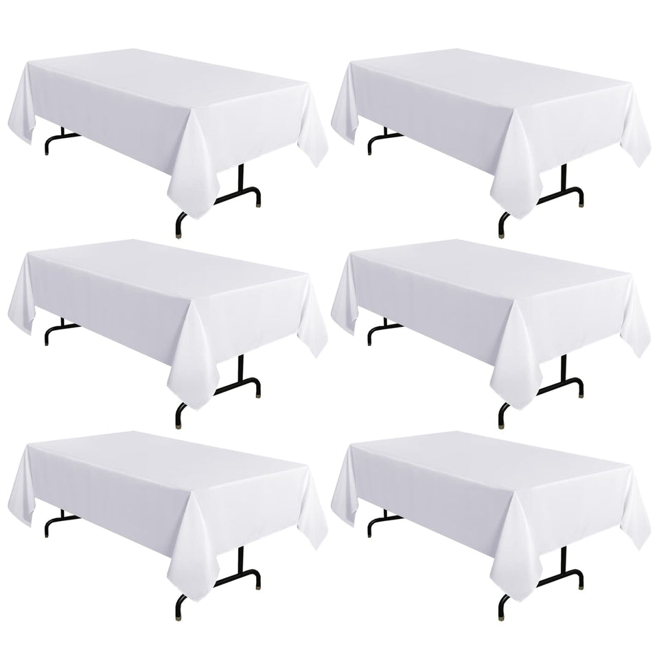 Sancua 6-pack white tablecloth on a 60x120-inch table for dining setup.