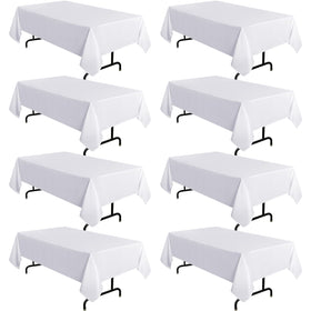 Sancua 8-pack white tablecloth on dining setup for 8ft table, pristine presentation