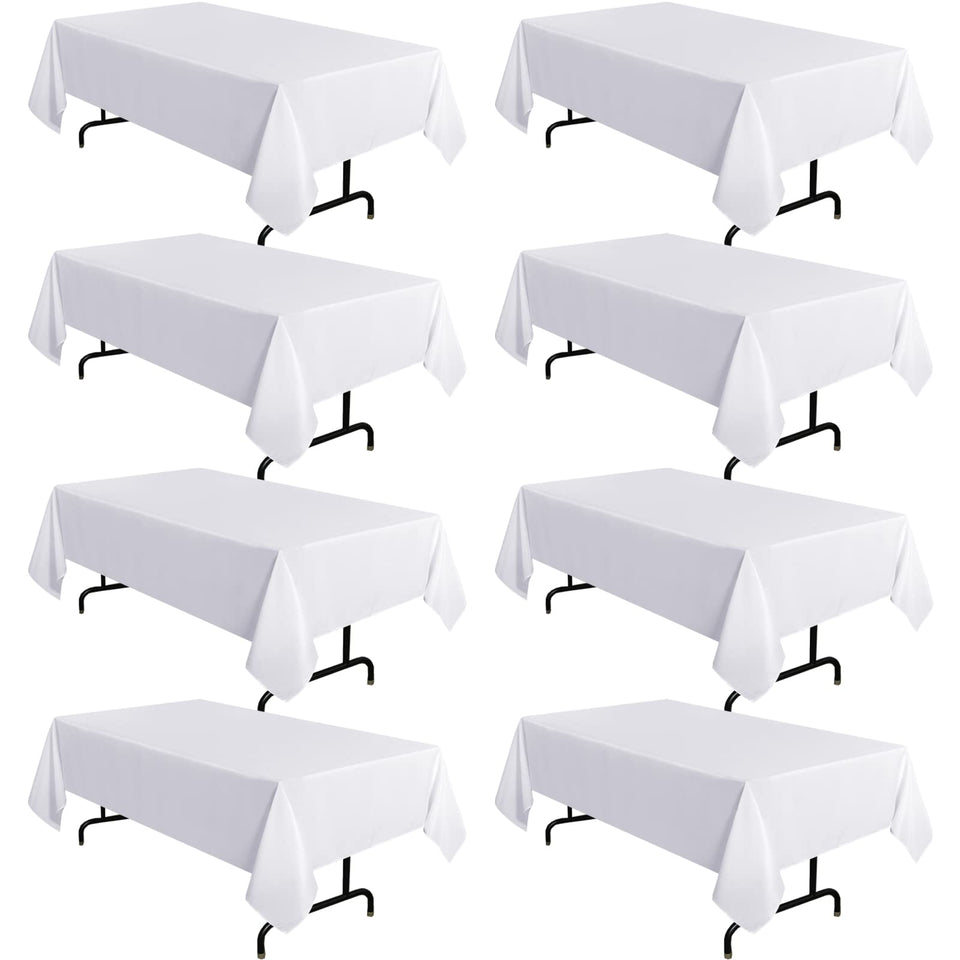 Sancua 8-pack white tablecloth on dining setup for 8ft table, pristine presentation