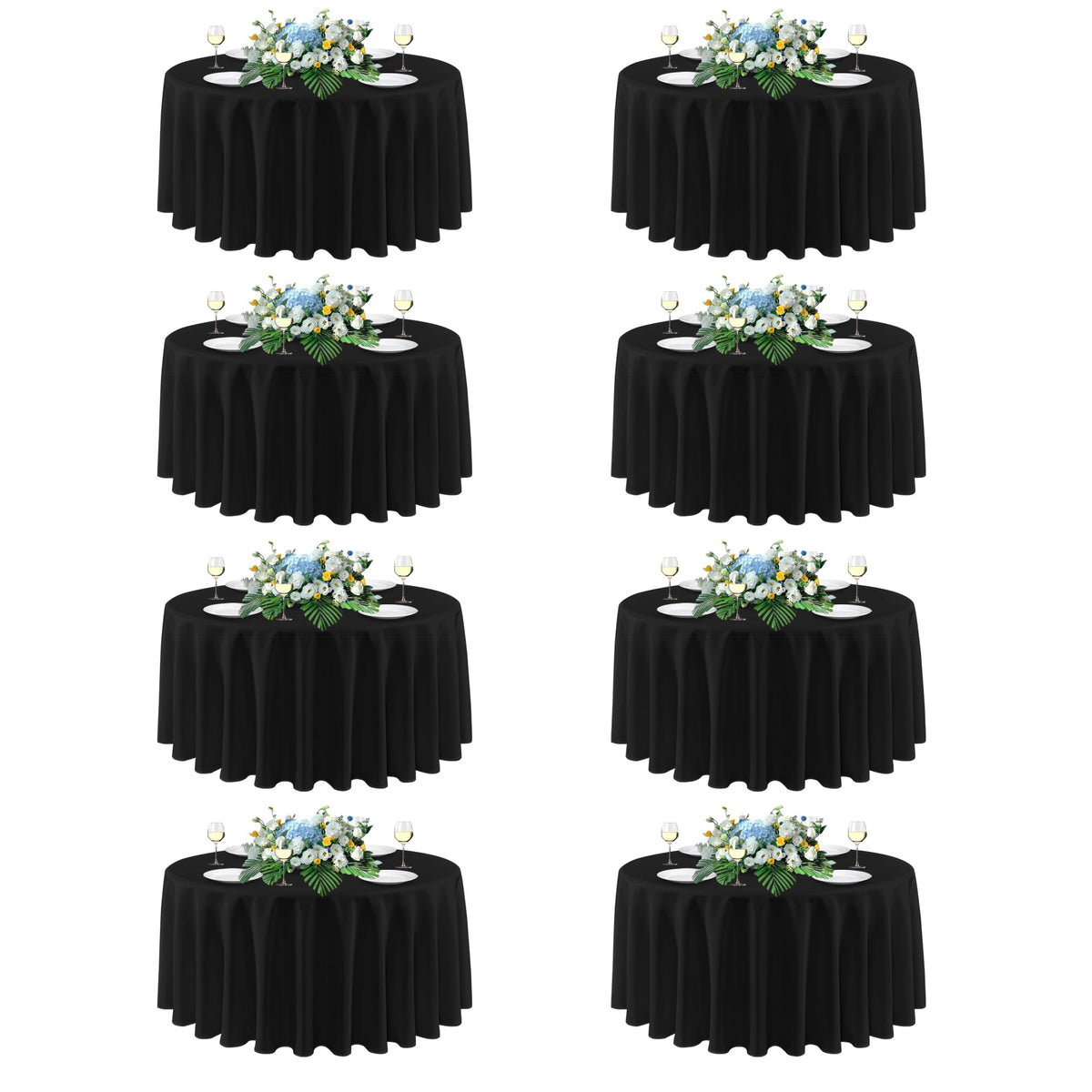 Sancua 90-inch round black tablecloth eight-pack for large events