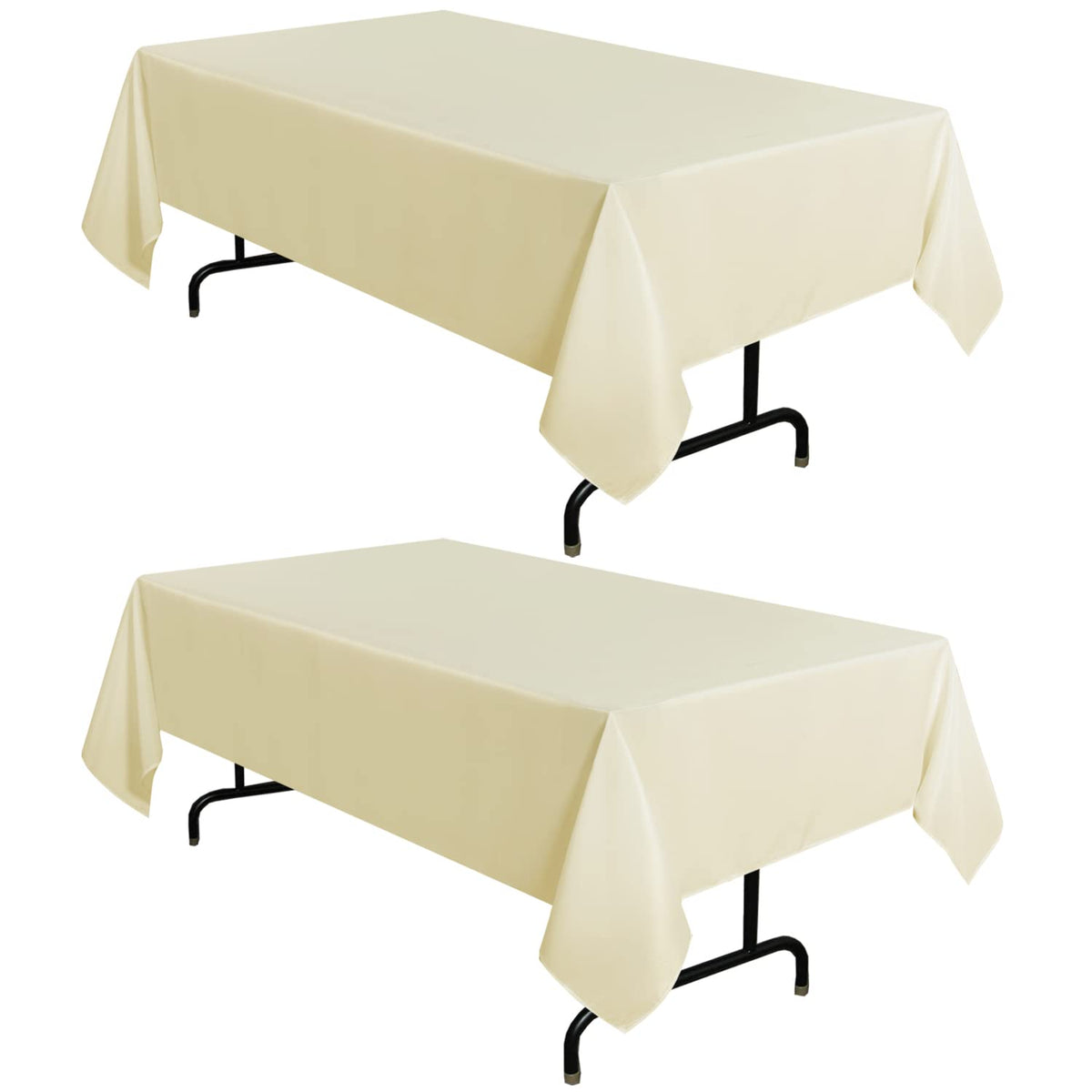Sancua beige tablecloth flatlay showing 60x102 inch size for 6ft tables, protective and stylish