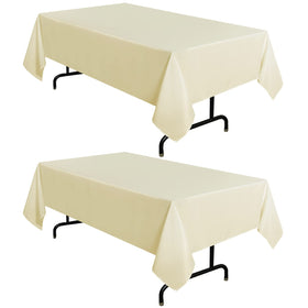 Sancua beige tablecloth flatlay showing 60x102 inch size for 6ft tables, protective and stylish