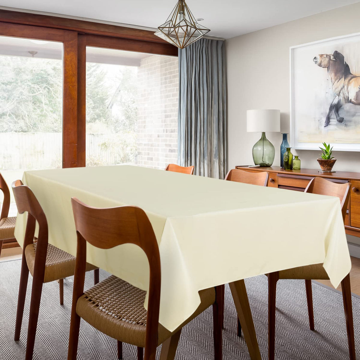 Sancua beige tablecloth closeup highlighting fabric texture and stain resistance
