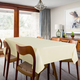 Sancua beige tablecloth closeup highlighting fabric texture and stain resistance