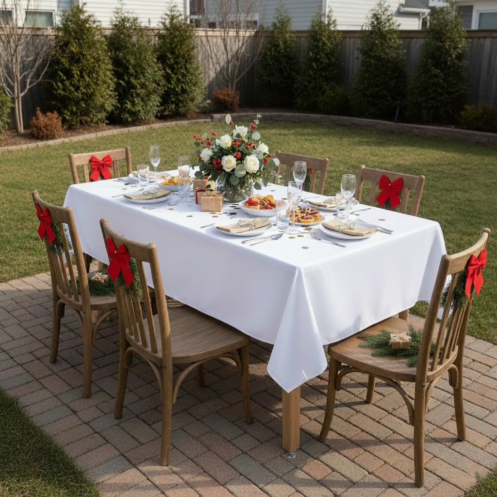 Sancua camping or picnic use on a white tablecloth protecting surfaces outdoors